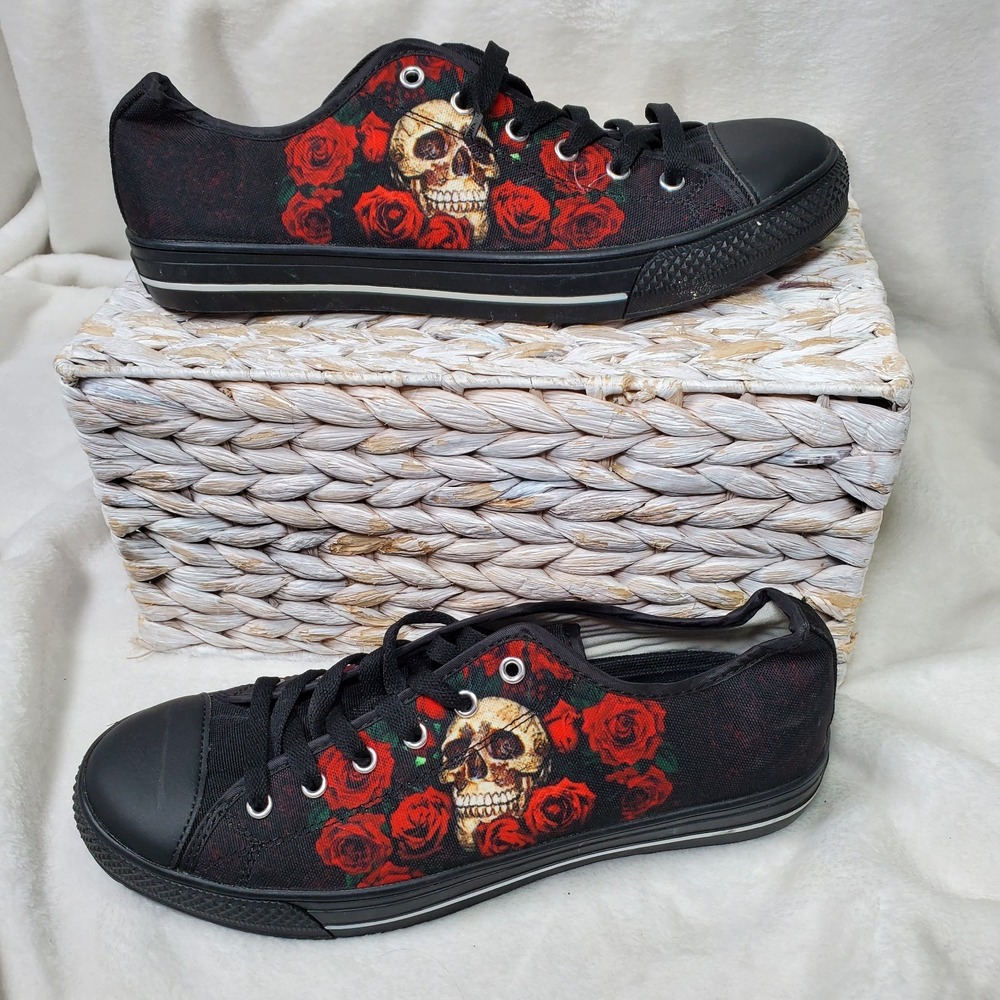 Gothic Skull & Roses Shoes Sneakers Women's‎ Low Top Lace Up Whimsgoth Retro Y2k